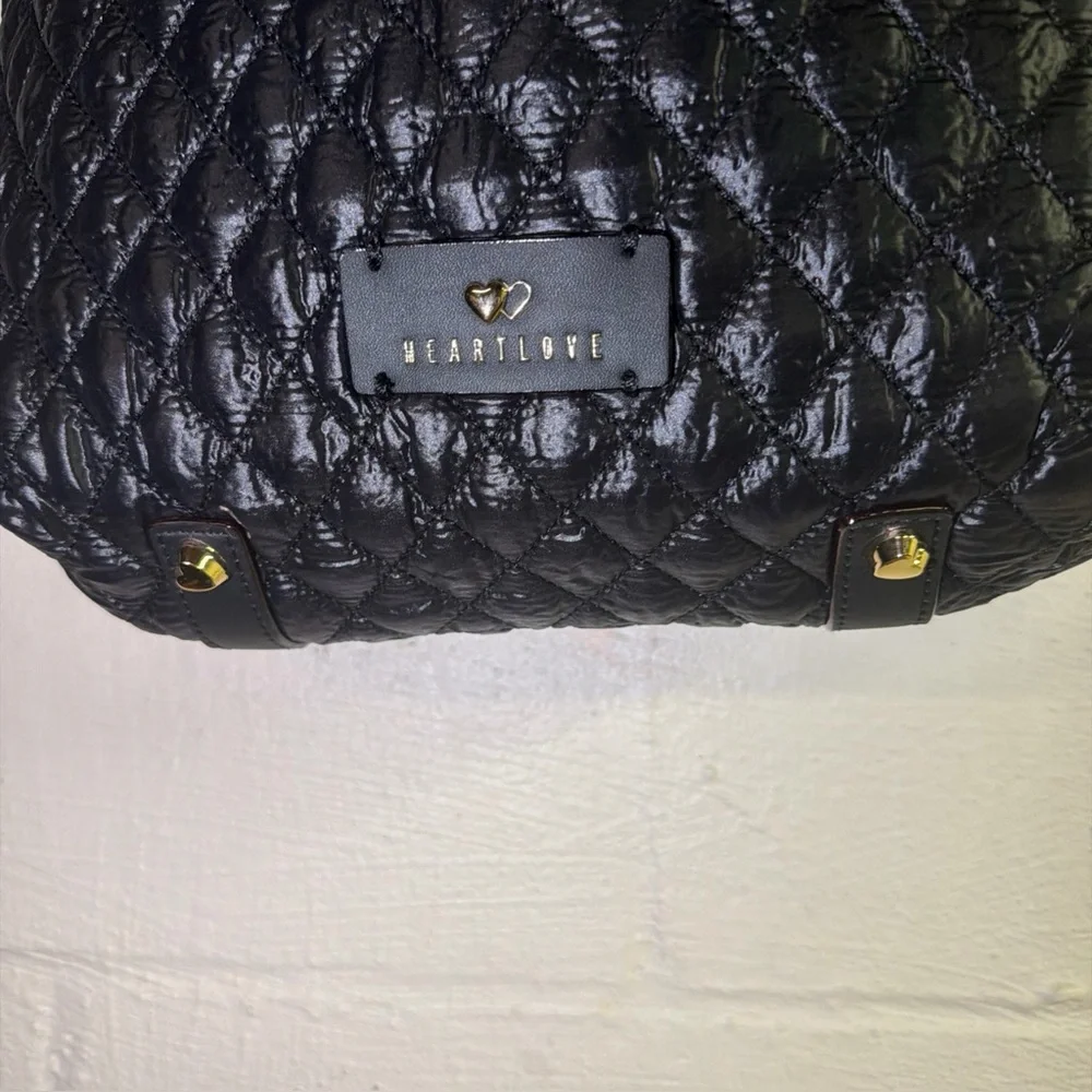 HeartLove by Charo Black Quilted Puffer‎ Hobo Bag Recycled Vegan Leather NWT
